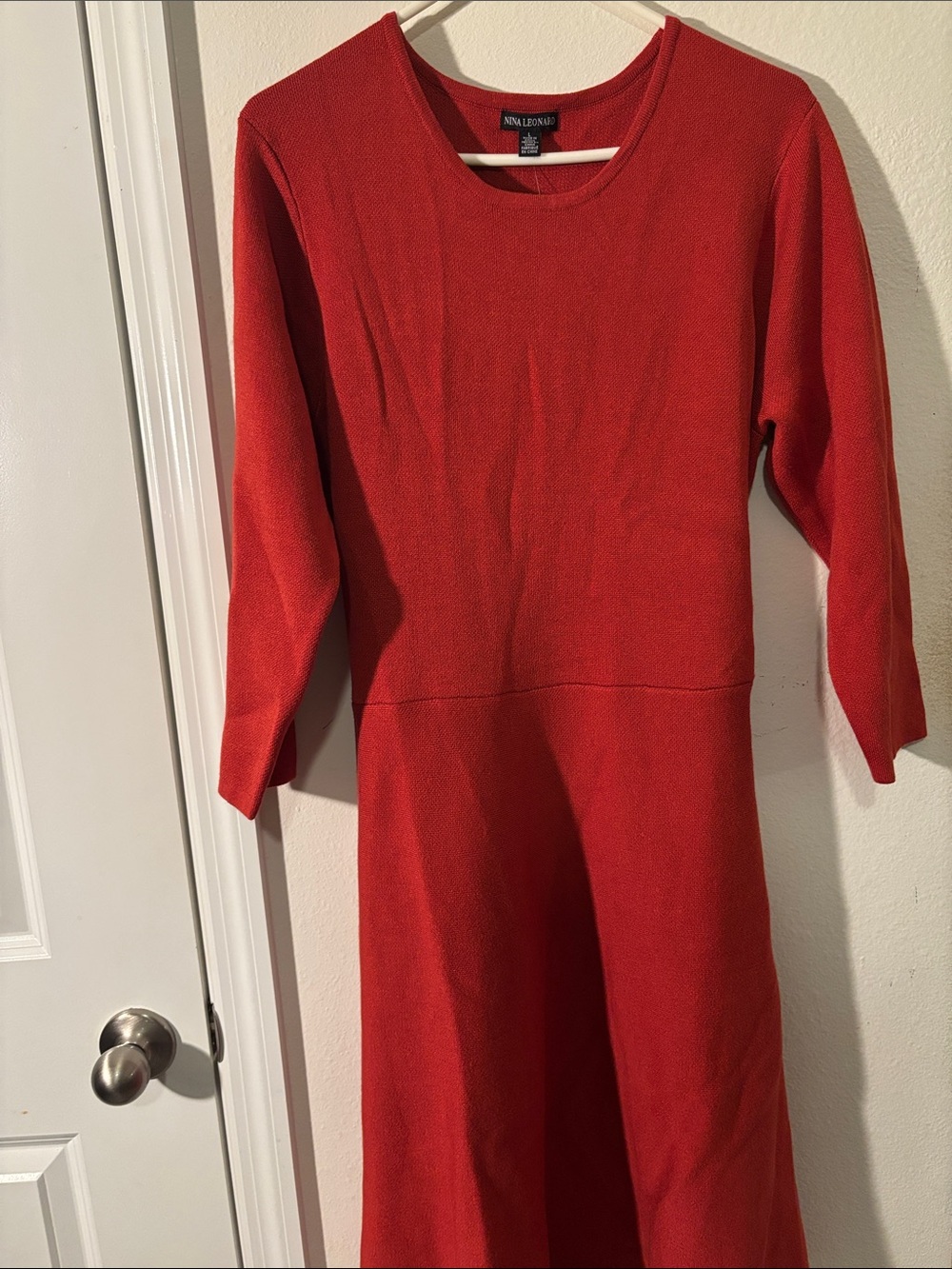 Nina Leonard Red Long-Sleeve A-Line Knit Dress